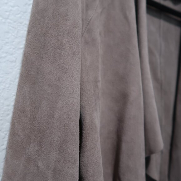 Mango Leather Jacket Womens Drape Front Suede Blazer Open Jacket Long Sleeve L - Picture 2 of 16